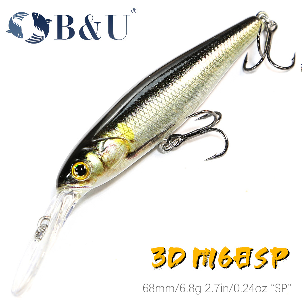 B & U 68mm Impressão 3D Shad S - Fishing Lure Jerkbait avaliação e preço